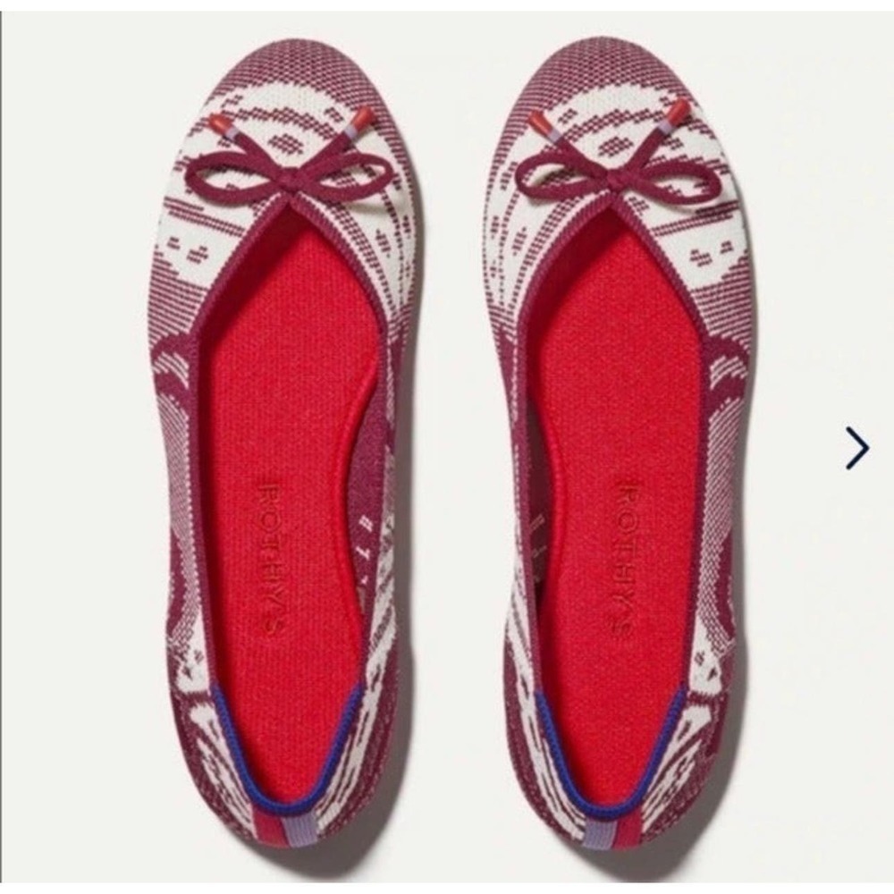 Rothy’s The Botanical Burgundy Bow Retired Flat Size W10.5 NWOT